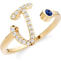 Letter J Sapphire and Diamond Initial Letter Birthstone Open Ring in 9ct Gold