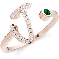 Letter J Emerald and Diamond Initial Letter Birthstone Open Ring in 9ct Rose Gold