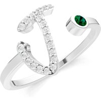 Letter J Emerald and Diamond Initial Letter Birthstone Open Ring in 18ct White Gold