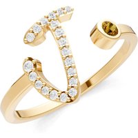 Letter J Citrine and Diamond Initial Letter Birthstone Open Ring in 9ct Gold