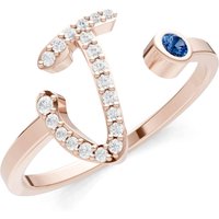 Letter J London Blue Topaz and Diamond Initial Letter Birthstone Open Ring in 9ct Rose Gold