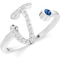 Letter J London Blue Topaz and Diamond Initial Letter Birthstone Open Ring in 18ct White Gold