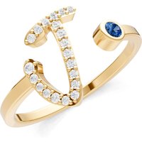 Letter J London Blue Topaz and Diamond Initial Letter Birthstone Open Ring in 18ct Gold