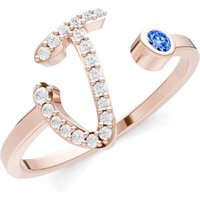 Letter J Swiss Blue Topaz and Diamond Initial Letter Birthstone Open Ring in 9ct Rose Gold