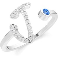 Letter J Swiss Blue Topaz and Diamond Initial Letter Birthstone Open Ring in 18ct White Gold