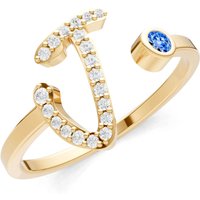 Letter J Swiss Blue Topaz and Diamond Initial Letter Birthstone Open Ring in 9ct Gold
