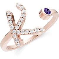 Letter K Amethyst and Diamond Initial Letter Birthstone Open Ring in 9ct Rose Gold