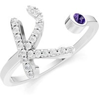 Letter K Amethyst and Diamond Initial Letter Birthstone Open Ring in 18ct White Gold