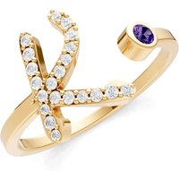 Letter K Amethyst and Diamond Initial Letter Birthstone Open Ring in 18ct Gold