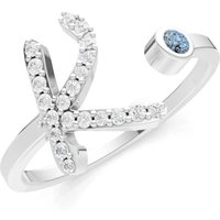 Letter K Aquamarine and Diamond Initial Letter Birthstone Open Ring in 18ct White Gold