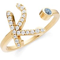 Letter K Aquamarine and Diamond Initial Letter Birthstone Open Ring in 9ct Gold