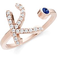 Letter K Sapphire and Diamond Initial Letter Birthstone Open Ring in 9ct Rose Gold