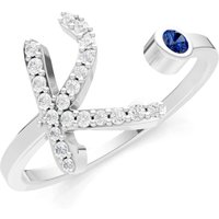 Letter K Sapphire and Diamond Initial Letter Birthstone Open Ring in 9ct White Gold