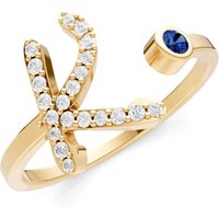Letter K Sapphire and Diamond Initial Letter Birthstone Open Ring in 18ct Gold