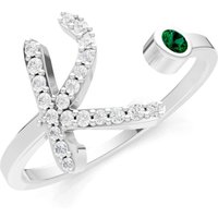 Letter K Emerald and Diamond Initial Letter Birthstone Open Ring in 18ct White Gold