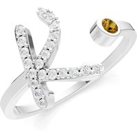 Letter K Citrine and Diamond Initial Letter Birthstone Open Ring in 9ct White Gold