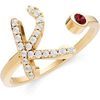 Letter K Garnet and Diamond Initial Letter Birthstone Open Ring in 18ct Gold