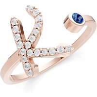 Letter K London Blue Topaz and Diamond Initial Letter Birthstone Open Ring in 9ct Rose Gold