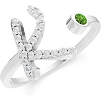 Letter K Peridot and Diamond Initial Letter Birthstone Open Ring in 9ct White Gold