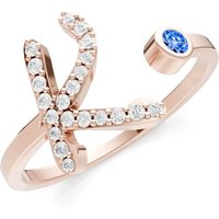 Letter K Swiss Blue Topaz and Diamond Initial Letter Birthstone Open Ring in 9ct Rose Gold