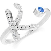 Letter K Swiss Blue Topaz and Diamond Initial Letter Birthstone Open Ring in 18ct White Gold