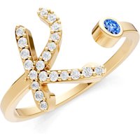 Letter K Swiss Blue Topaz and Diamond Initial Letter Birthstone Open Ring in 9ct Gold