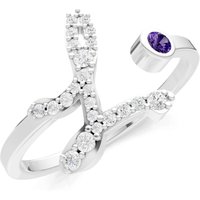 Letter L Amethyst and Diamond Initial Letter Birthstone Open Ring in 9ct White Gold