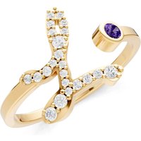 Letter L Amethyst and Diamond Initial Letter Birthstone Open Ring in 9ct Gold