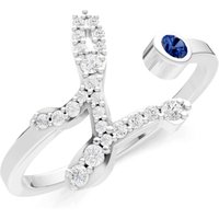 Letter L Sapphire and Diamond Initial Letter Birthstone Open Ring in 18ct White Gold