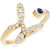 Letter L Sapphire and Diamond Initial Letter Birthstone Open Ring in 9ct Gold