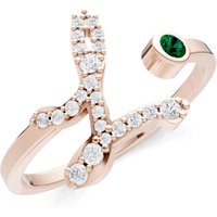 Letter L Emerald and Diamond Initial Letter Birthstone Open Ring in 9ct Rose Gold
