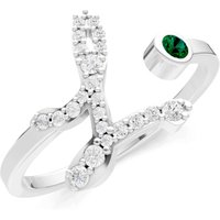 Letter L Emerald and Diamond Initial Letter Birthstone Open Ring in 18ct White Gold