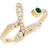 Letter L Emerald and Diamond Initial Letter Birthstone Open Ring in 9ct Gold