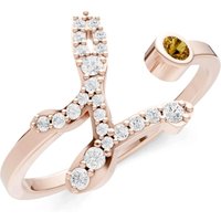 Letter L Citrine and Diamond Initial Letter Birthstone Open Ring in 9ct Rose Gold