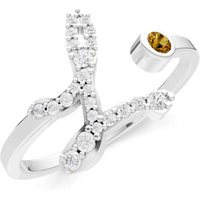Letter L Citrine and Diamond Initial Letter Birthstone Open Ring in 18ct White Gold
