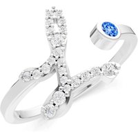 Letter L Swiss Blue Topaz and Diamond Initial Letter Birthstone Open Ring in 18ct White Gold