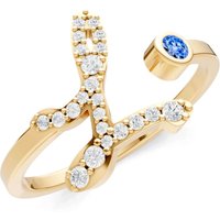 Letter L Swiss Blue Topaz and Diamond Initial Letter Birthstone Open Ring in 18ct Gold