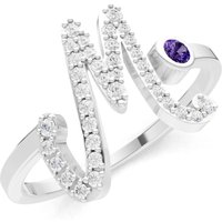 Letter M Amethyst and Diamond Initial Letter Birthstone Open Ring in 18ct White Gold