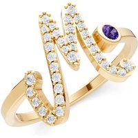 Letter M Amethyst and Diamond Initial Letter Birthstone Open Ring in 9ct Gold