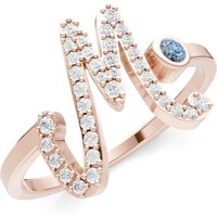 Letter M Aquamarine and Diamond Initial Letter Birthstone Open Ring in 9ct Rose Gold