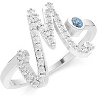 Letter M Aquamarine and Diamond Initial Letter Birthstone Open Ring in 18ct White Gold