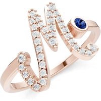 Letter M Sapphire and Diamond Initial Letter Birthstone Open Ring in 9ct Rose Gold