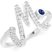 Letter M Sapphire and Diamond Initial Letter Birthstone Open Ring in 9ct White Gold