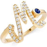 Letter M Sapphire and Diamond Initial Letter Birthstone Open Ring in 9ct Gold