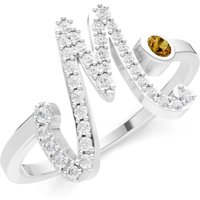 Letter M Citrine and Diamond Initial Letter Birthstone Open Ring in 18ct White Gold