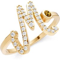 Letter M Citrine and Diamond Initial Letter Birthstone Open Ring in 18ct Gold