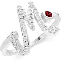 Letter M Garnet and Diamond Initial Letter Birthstone Open Ring in 9ct White Gold