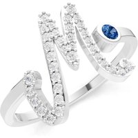 Letter M London Blue Topaz and Diamond Initial Letter Birthstone Open Ring in 9ct White Gold