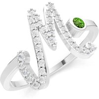 Letter M Peridot and Diamond Initial Letter Birthstone Open Ring in 9ct White Gold