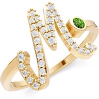 Letter M Peridot and Diamond Initial Letter Birthstone Open Ring in 9ct Gold